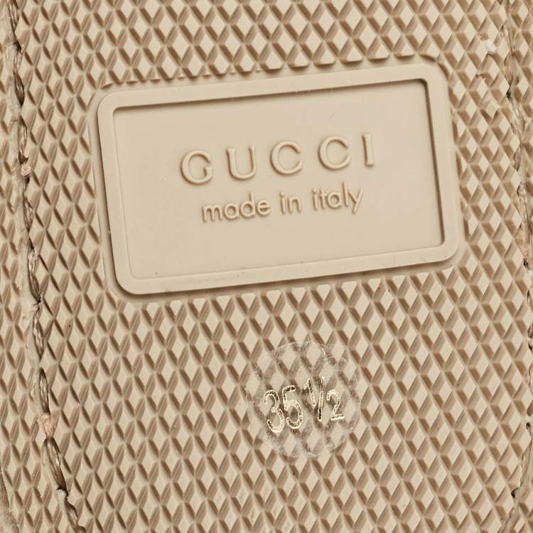 Pre Owned Gucci Cream/Silver Canvas and Shearling Fria Horsebit Ankle Boots Size 35.5