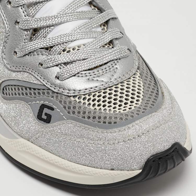 Pre Owned Gucci Silver/Grey Glitter and Mesh Ultrapace Sneakers Size 36.5