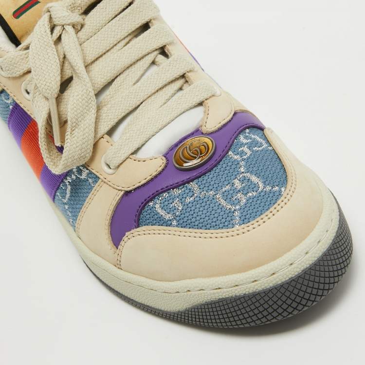 Pre Owned Gucci Multicolor Leather and GG Canvas Screener Low Top Sneakers Size 38.5