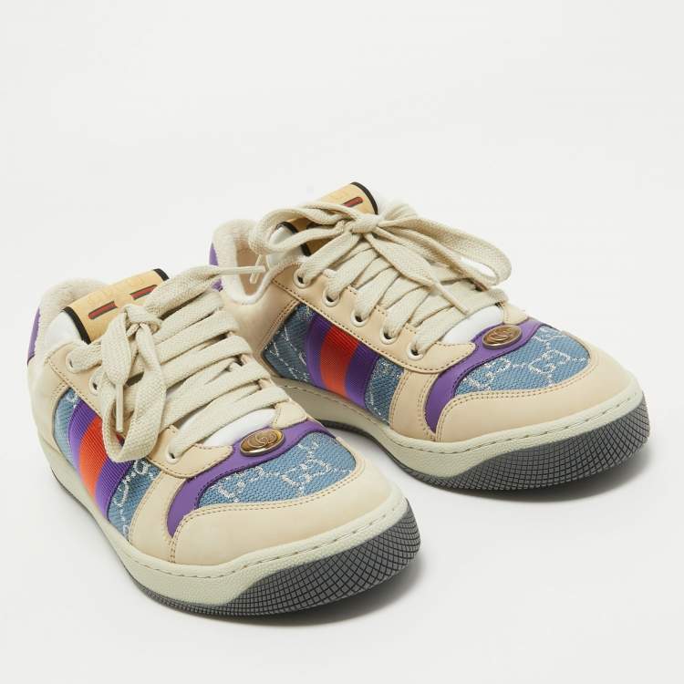 Pre Owned Gucci Multicolor Leather and GG Canvas Screener Low Top Sneakers Size 38.5