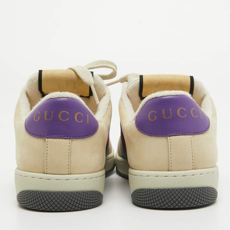 Pre Owned Gucci Multicolor Leather and GG Canvas Screener Low Top Sneakers Size 38.5