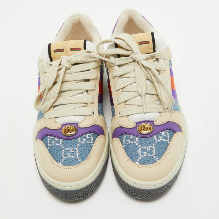 Pre Owned Gucci Multicolor Leather and GG Canvas Screener Low Top Sneakers Size 38.5