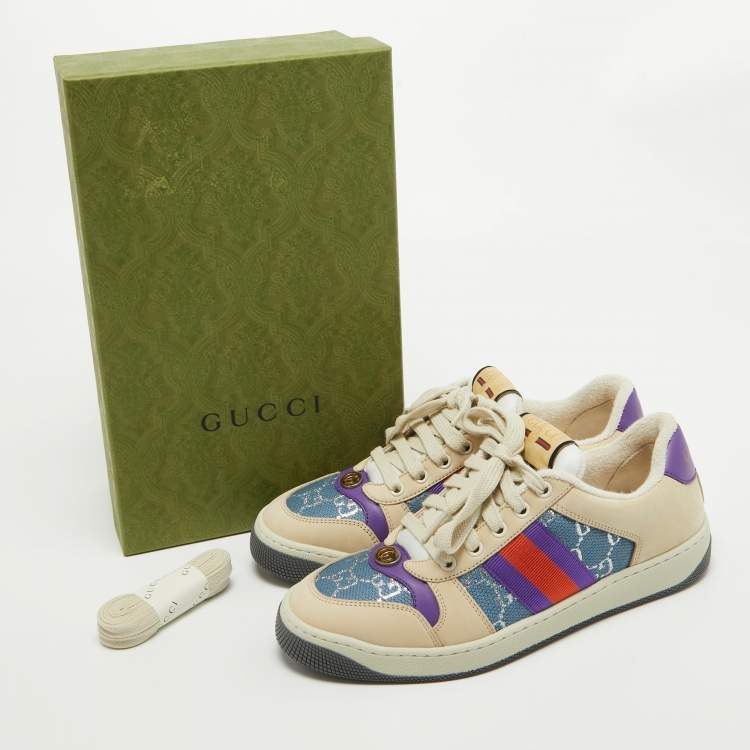 Pre Owned Gucci Multicolor Leather and GG Canvas Screener Low Top Sneakers Size 38.5