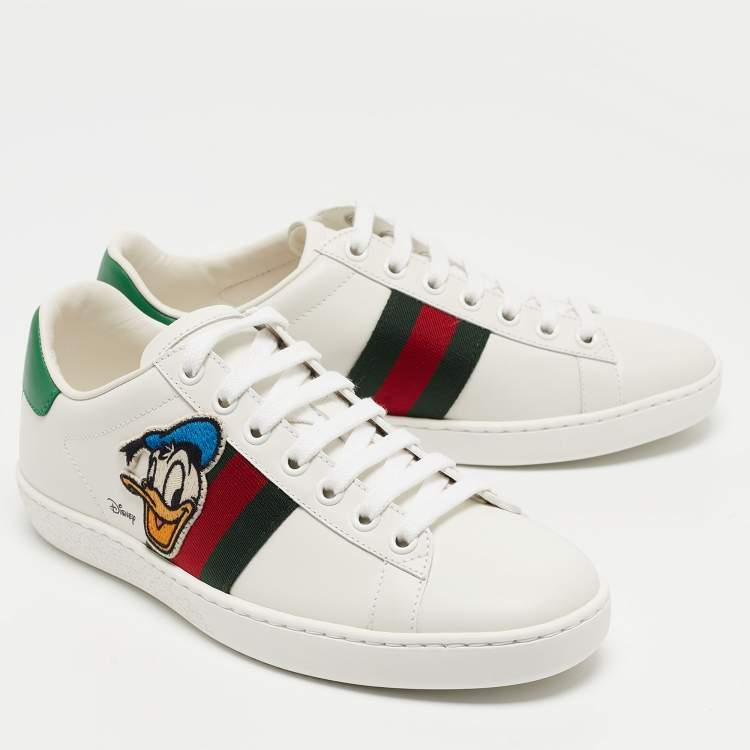 Pre Owned Gucci x Disney White Leather Donald Duck Ace Sneakers Size 34.5