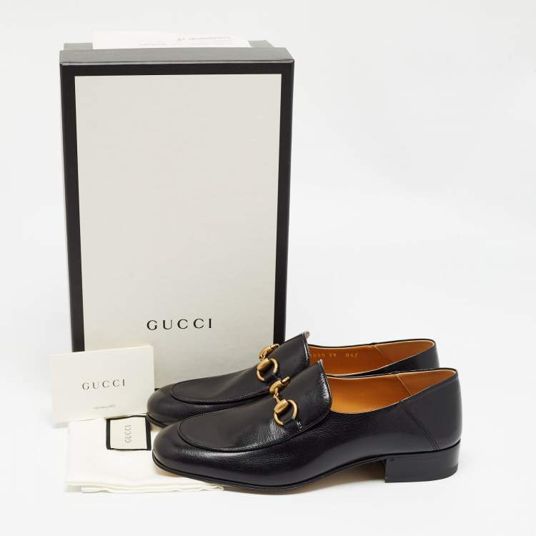 Pre Owned Gucci Black Leather Horsebit Foldable Loafers Size 39