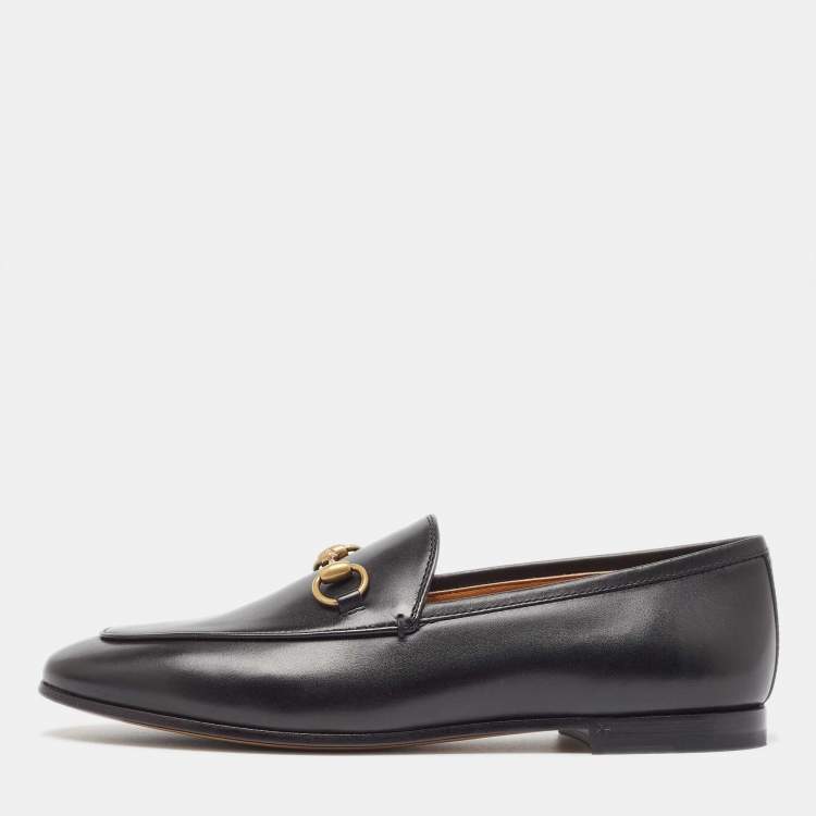 Pre Owned Gucci Black Leather Betis Glamour Loafers Size 36