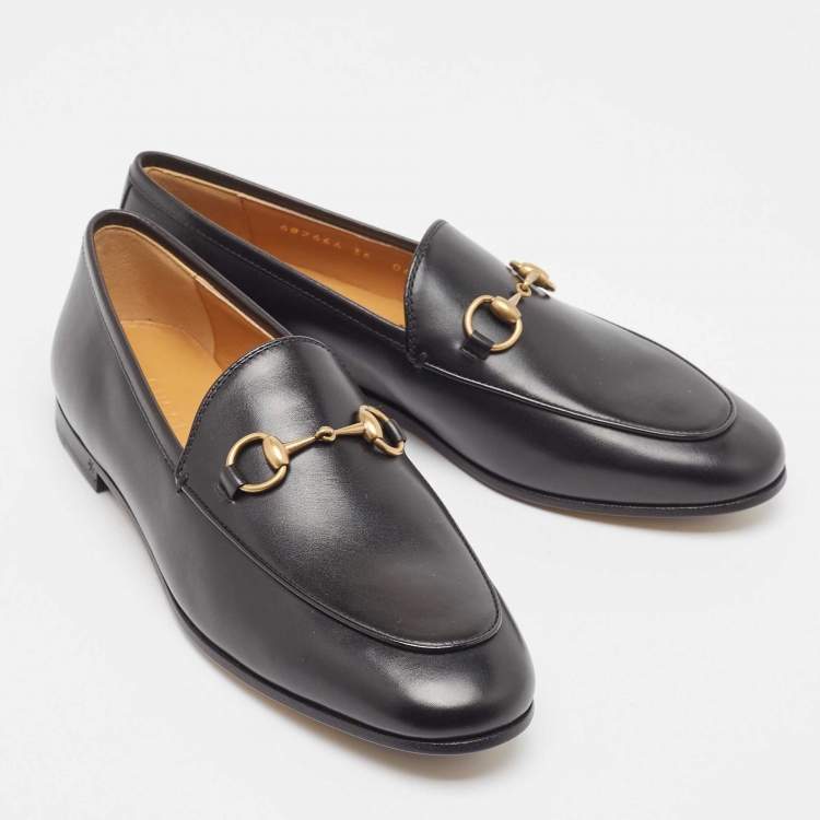 Pre Owned Gucci Black Leather Betis Glamour Loafers Size 36