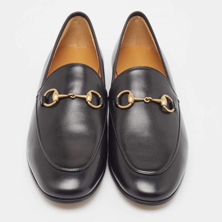 Pre Owned Gucci Black Leather Betis Glamour Loafers Size 36