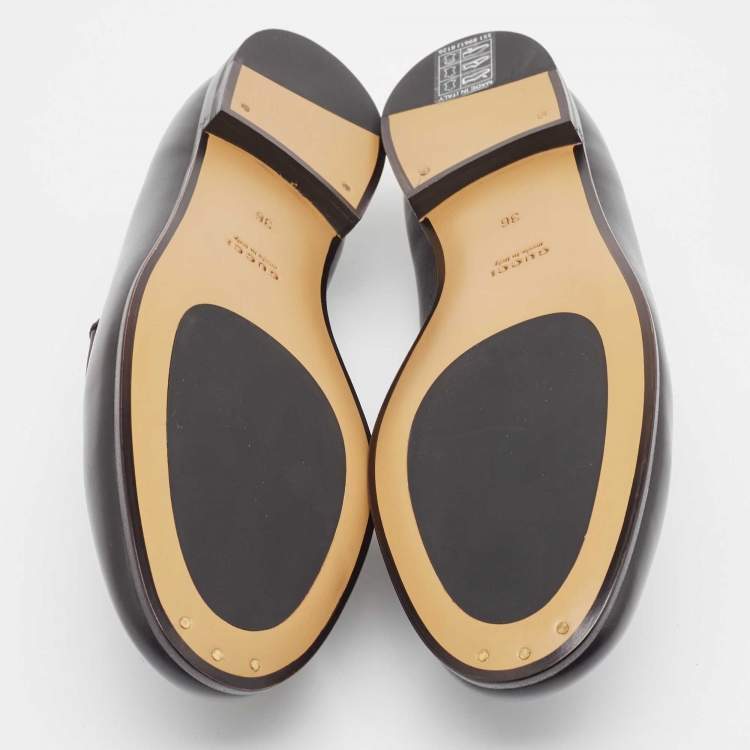 Pre Owned Gucci Black Leather Betis Glamour Loafers Size 36