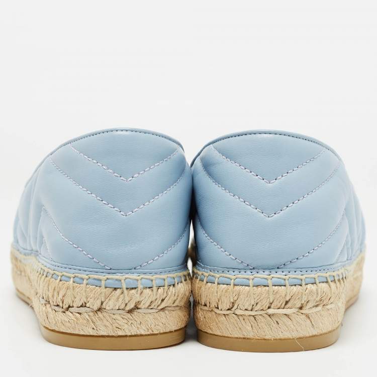 Pre Owned Gucci Blue Matelassé Leather GG Marmont Espadrille Flats Size 40.5