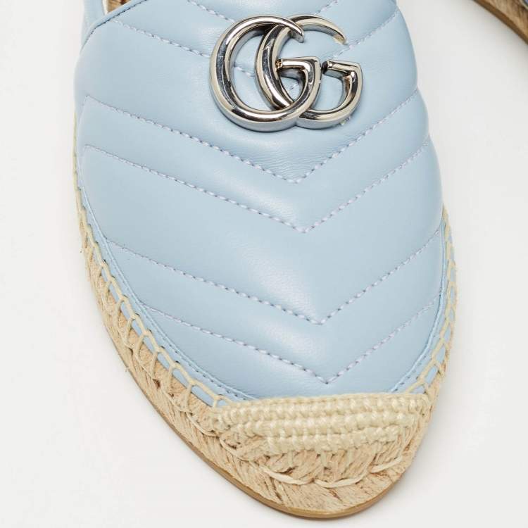 Pre Owned Gucci Blue Matelassé Leather GG Marmont Espadrille Flats Size 40.5