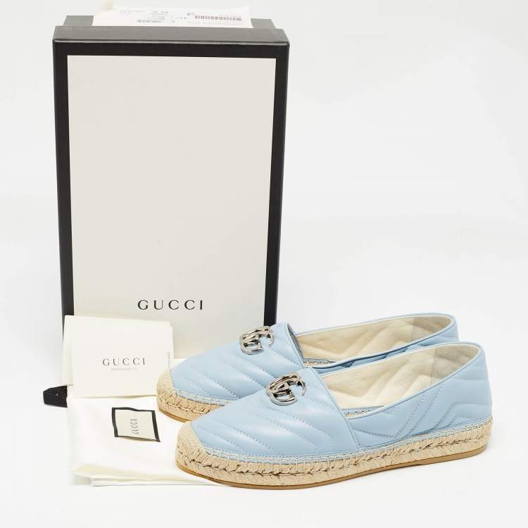 Pre Owned Gucci Blue Matelassé Leather GG Marmont Espadrille Flats Size 40.5