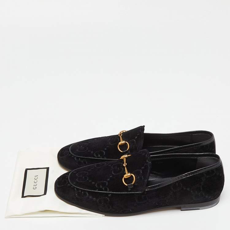 Pre Owned Gucci Black GG Tweed Jordaan Loafers Size 38
