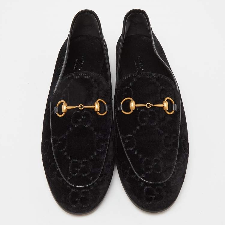 Pre Owned Gucci Black GG Tweed Jordaan Loafers Size 38
