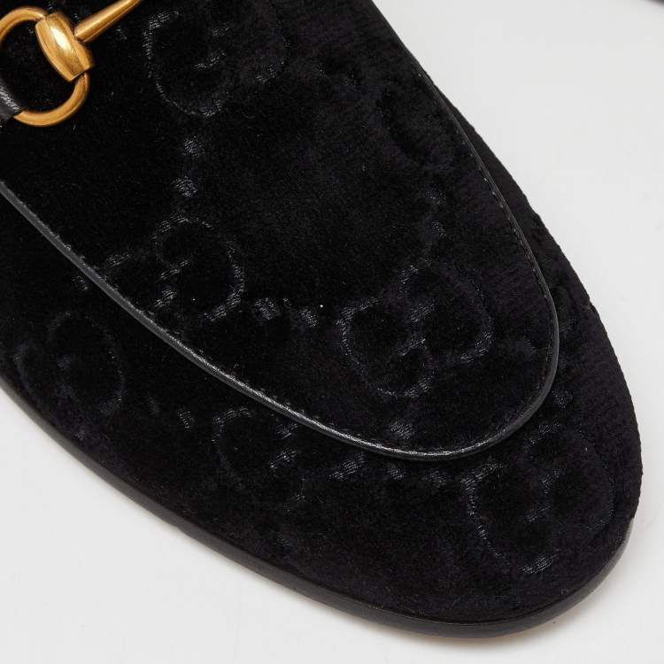 Pre Owned Gucci Black GG Tweed Jordaan Loafers Size 38