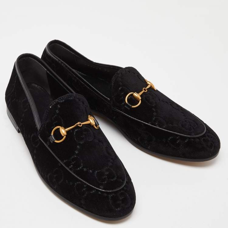 Pre Owned Gucci Black GG Tweed Jordaan Loafers Size 38