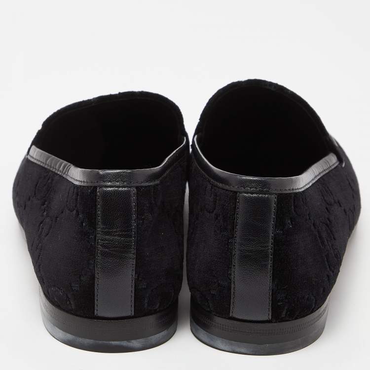 Pre Owned Gucci Black GG Tweed Jordaan Loafers Size 38