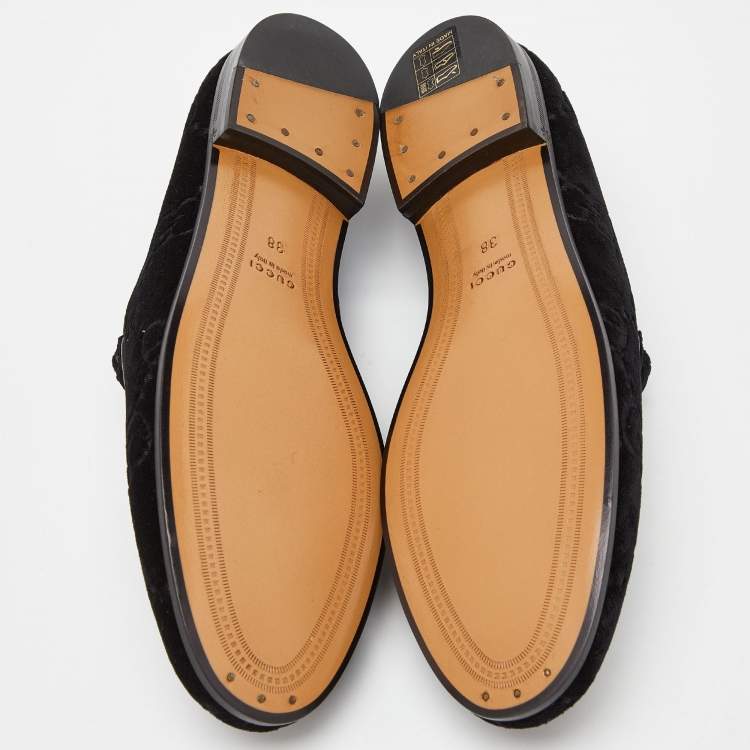 Pre Owned Gucci Black GG Tweed Jordaan Loafers Size 38