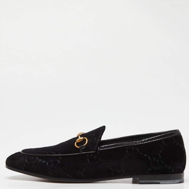 Pre Owned Gucci Black GG Tweed Jordaan Loafers Size 38