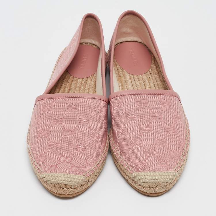 Pre Owned Gucci Pink GG Canvas Espadrille Flats Size 38.5