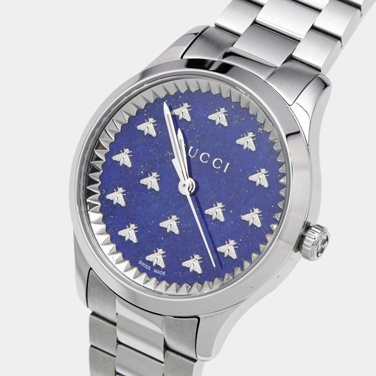 Pre Owned Gucci Blue Stainless Steel G-Timeless YA1265043 Women's Wristwatch 32 mm