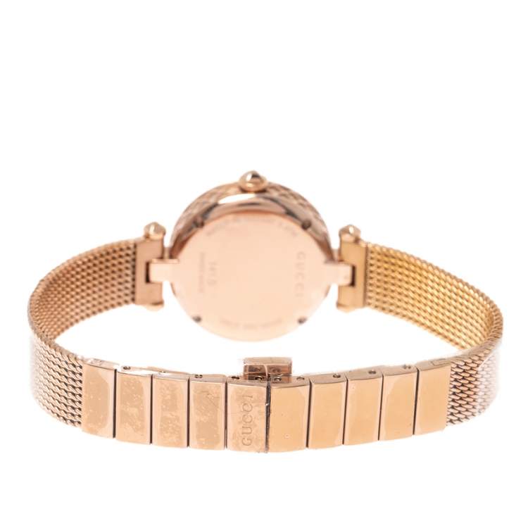 Pre Owned Gucci Mother Of Pearl Rose Gold Tone Stainless Steel Diamantissima YA141562 Women's Wristwatch 27 mm