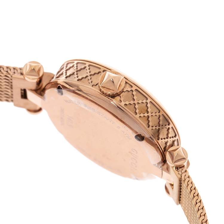 Pre Owned Gucci Mother Of Pearl Rose Gold Tone Stainless Steel Diamantissima YA141562 Women's Wristwatch 27 mm