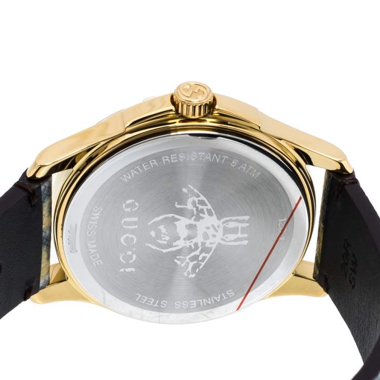 Pre Owned Gucci Tiger Print Gold Tone Stainless Steel Le Marche Des Merveilles YA1264008 Women's Wristwatch 38 mm