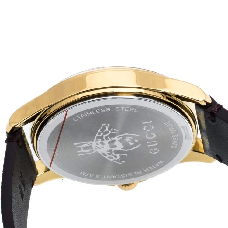 Pre Owned Gucci Tiger Print Gold Tone Stainless Steel Le Marche Des Merveilles YA1264008 Women's Wristwatch 38 mm