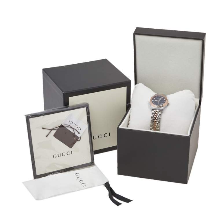 Pre Owned Gucci Black Two Tone Stainless Steel G-Timeless YA126512 Women's Wristwatch 27 mm