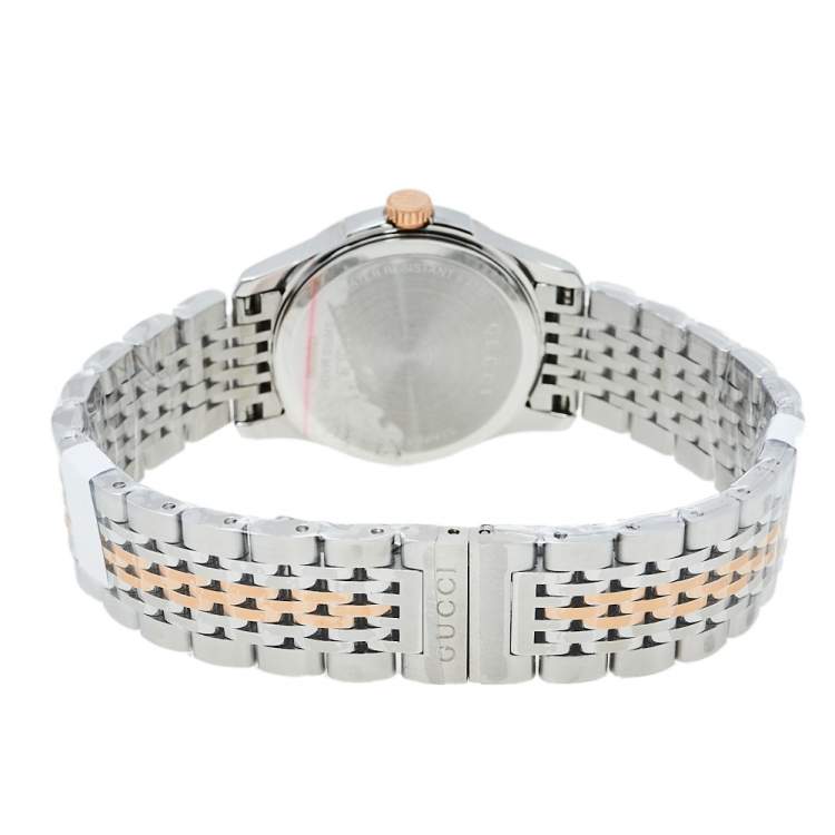 Pre Owned Gucci Black Two Tone Stainless Steel G-Timeless YA126512 Women's Wristwatch 27 mm