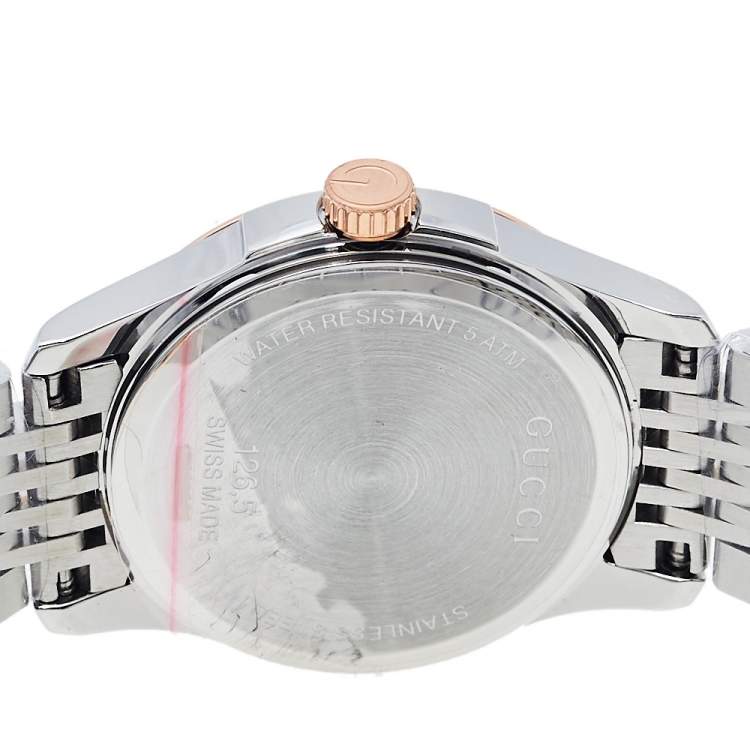 Pre Owned Gucci Black Two Tone Stainless Steel G-Timeless YA126512 Women's Wristwatch 27 mm