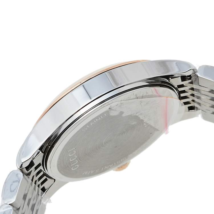 Pre Owned Gucci Black Two Tone Stainless Steel G-Timeless YA126512 Women's Wristwatch 27 mm