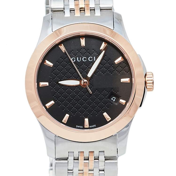 Pre Owned Gucci Black Two Tone Stainless Steel G-Timeless YA126512 Women's Wristwatch 27 mm