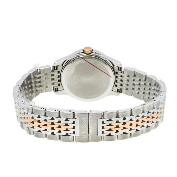 مملوكة مسبقًا Gucci Mother Of Pearl Two-Tone Stainless Steel Diamonds G-Timeless YA126514 Women's Wristwatch 27 mm