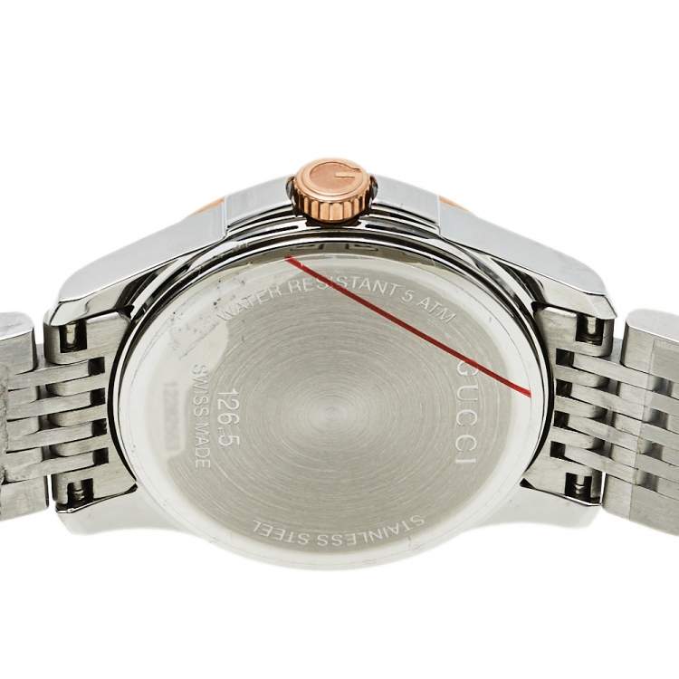 مملوكة مسبقًا Gucci Mother Of Pearl Two-Tone Stainless Steel Diamonds G-Timeless YA126514 Women's Wristwatch 27 mm