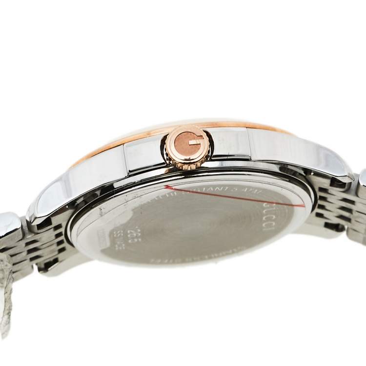 مملوكة مسبقًا Gucci Mother Of Pearl Two-Tone Stainless Steel Diamonds G-Timeless YA126514 Women's Wristwatch 27 mm