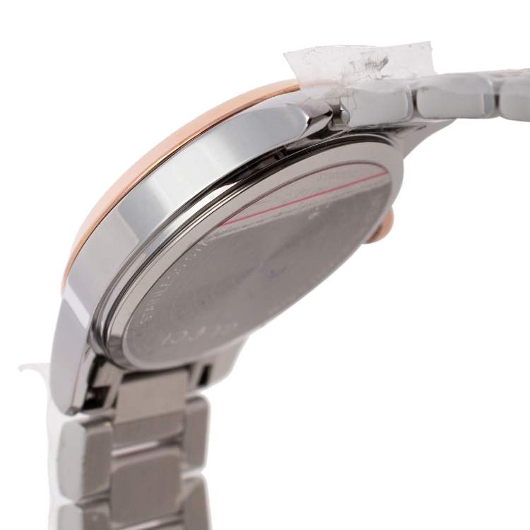 Pre Owned Gucci Mother of Pearl Two-Tone Stainless Steel Diamonds G-Timeless YA126544 Women's Wristwatch 27 mm