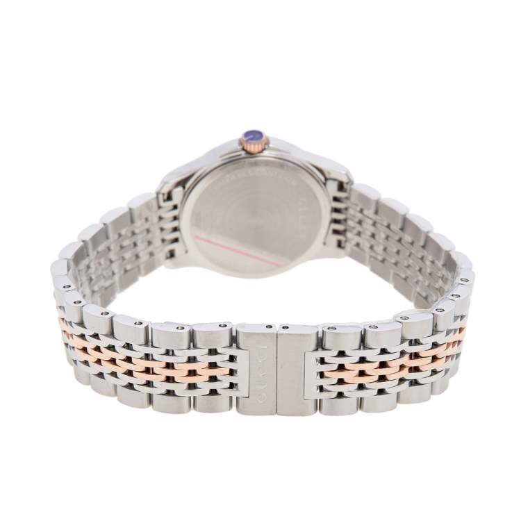 Pre Owned Gucci Mother of Pearl Two-Tone Stainless Steel G-Timeless YA126539 Women's Wristwatch 27 mm