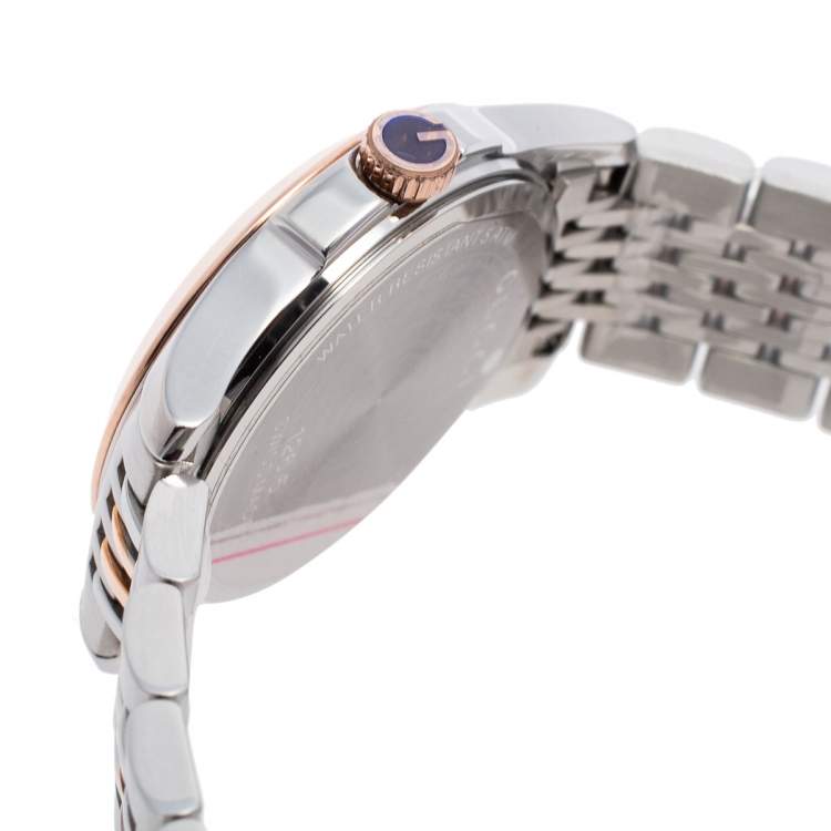 Pre Owned Gucci Mother Of Pearl Two-Tone Stainless Steel Diamonds G-Timeless YA126514 Women's Wristwatch 27 mm