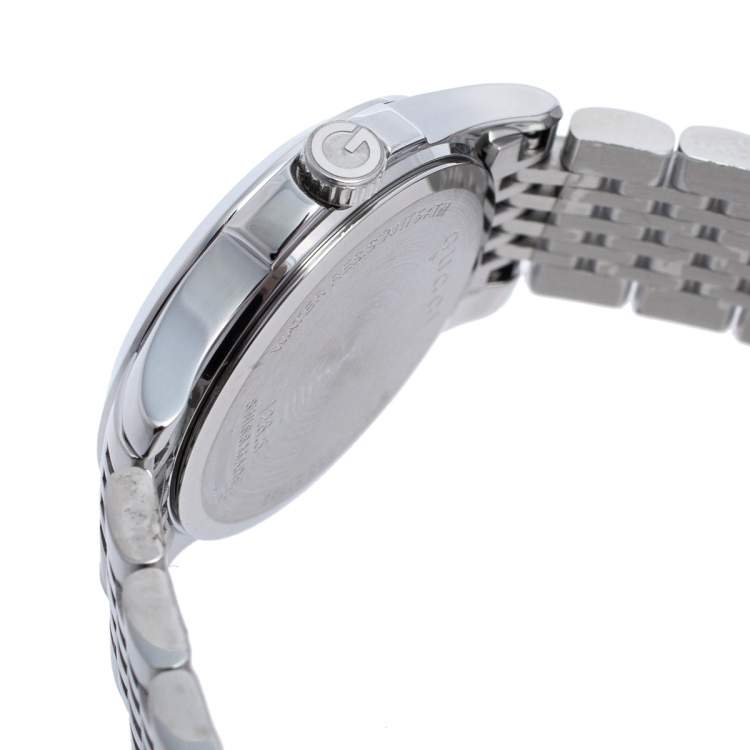 Pre Owned Gucci Mother of Pearl Stainless Steel Diamonds G-Timeless 126.5 Women's Wristwatch 27 mm