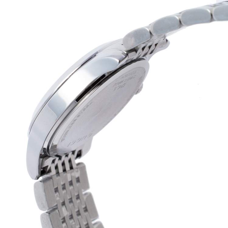 Pre Owned Gucci Mother of Pearl Stainless Steel Diamonds G-Timeless 126.5 Women's Wristwatch 27 mm