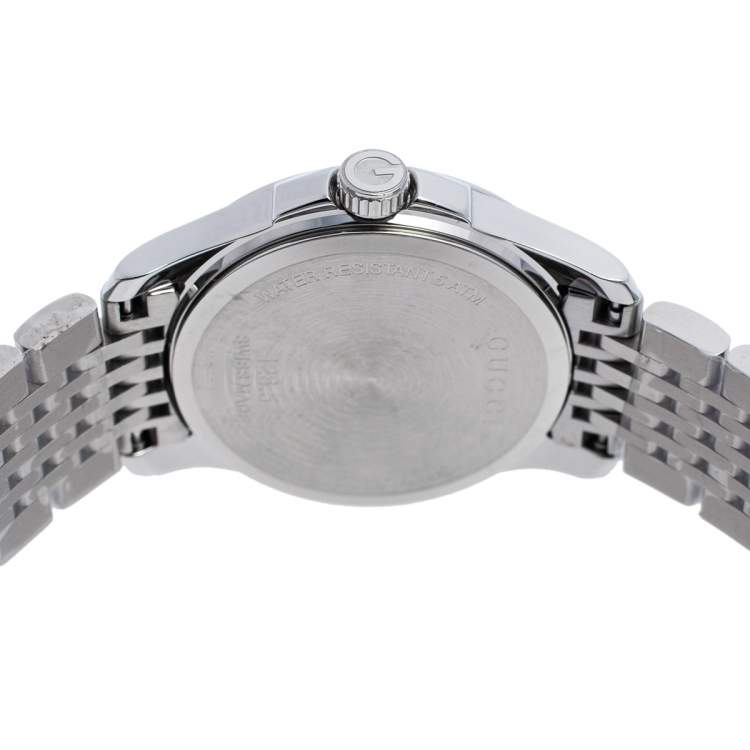 Pre Owned Gucci Mother of Pearl Stainless Steel Diamonds G-Timeless 126.5 Women's Wristwatch 27 mm