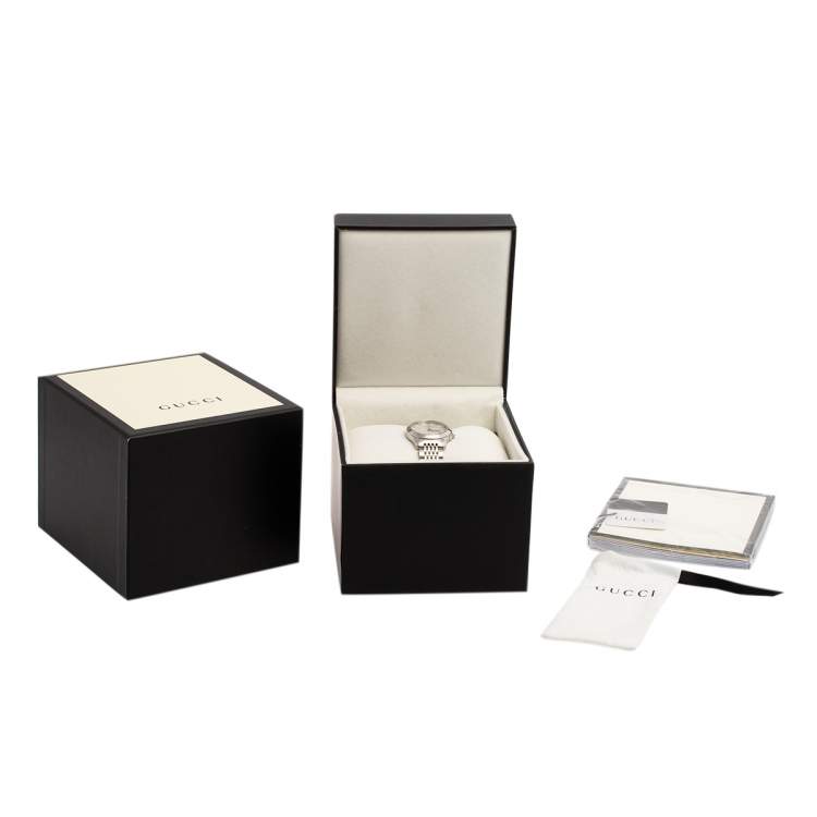 Pre Owned Gucci Mother of Pearl Stainless Steel Diamonds G-Timeless 126.5 Women's Wristwatch 27 mm