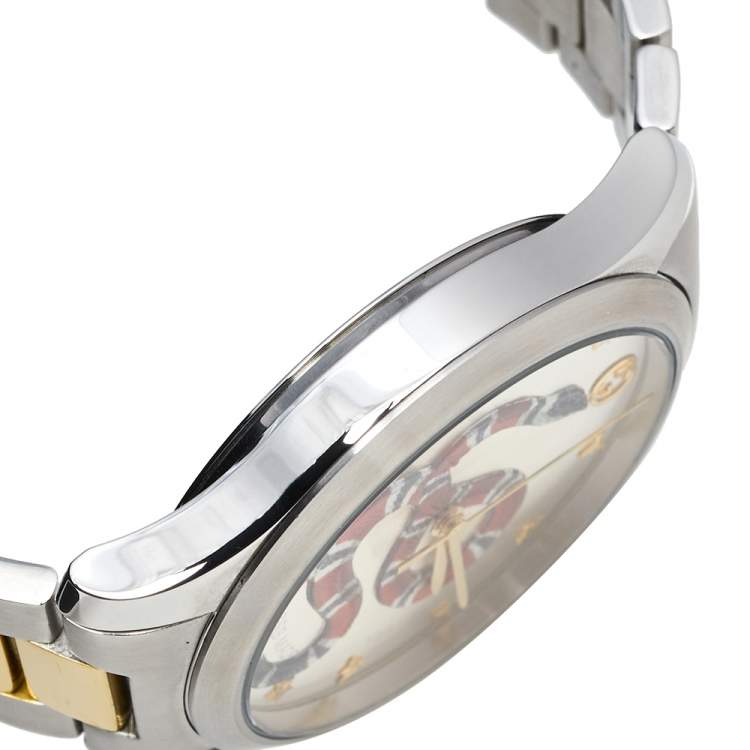 Pre Owned Gucci Silver Snake Two Tone Stainless Steel G-Timeless YA1264075 Men's Wristwatch 38 mm