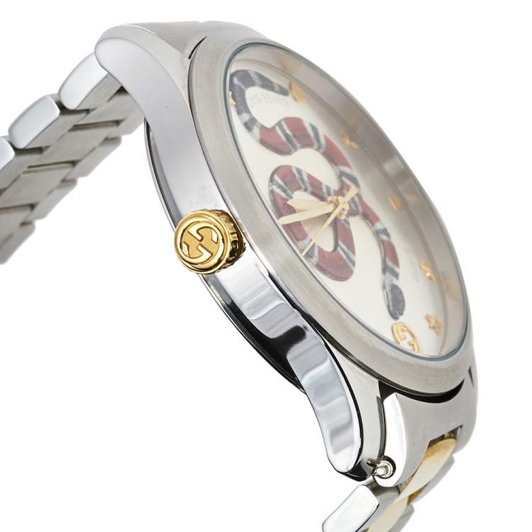 Pre Owned Gucci Silver Snake Two Tone Stainless Steel G-Timeless YA1264075 Men's Wristwatch 38 mm