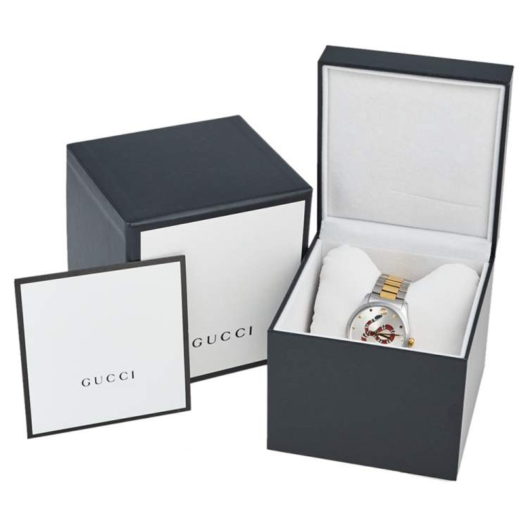 Pre Owned Gucci Silver Snake Two Tone Stainless Steel G-Timeless YA1264075 Men's Wristwatch 38 mm