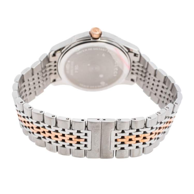 Pre Owned Gucci Mother of Pearl Two Tone Stainless Steel YA126514 Women's Wristwatch 38 mm