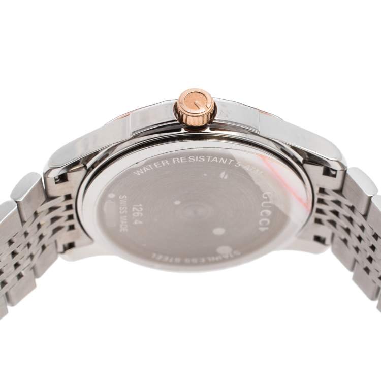Pre Owned Gucci Mother of Pearl Two Tone Stainless Steel YA126514 Women's Wristwatch 38 mm