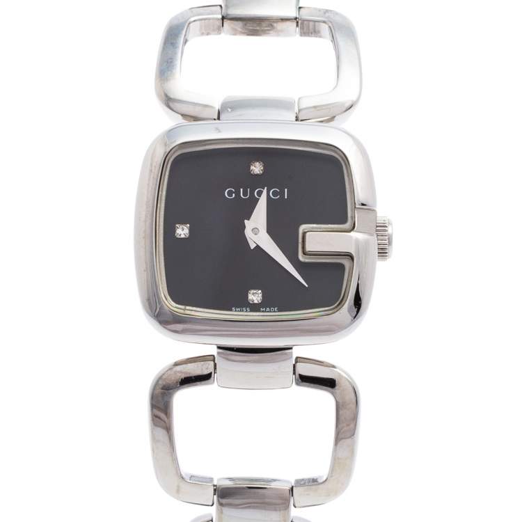 Pre Owned Gucci Black Stainless Steel G-Gucci YA125406 Women's Wristwatch 32 mm